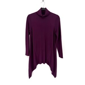Chico's Purple Boysenberry Turtleneck Tunic Sweater Asymmetrical Fall Small NWT
